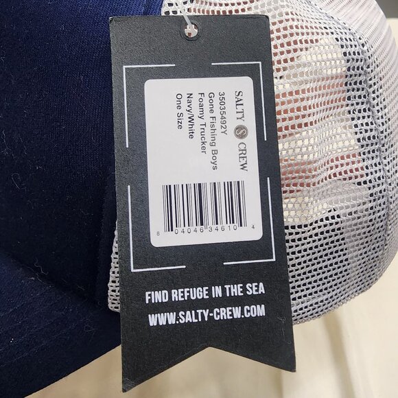 SALTY CREW GONE FISHING TRUCKER HAT YOUTH NAVY WHITE MESH FOAM CAP NWT - Picture 4 of 5